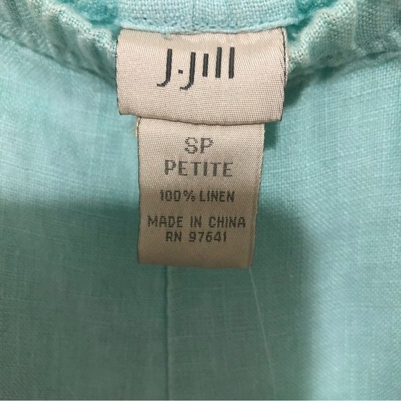 J. Jill Pale Turquoise Linen Trouser Elastic Waistband Pants - Picture 4 of 8